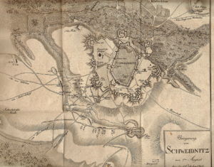 Karte der Belagerung von Schweidnitz von 1762